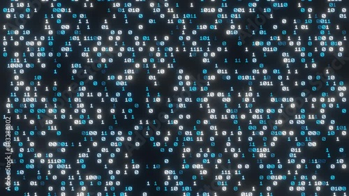 Flashing White and Blue Digits Ascending to Form a Binary Wall - 3D Render