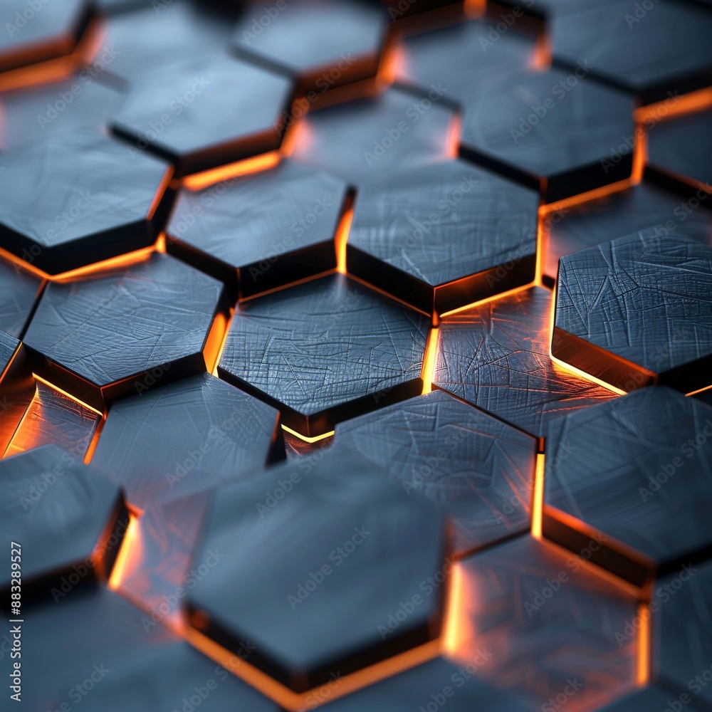 hexagon background with orange light
