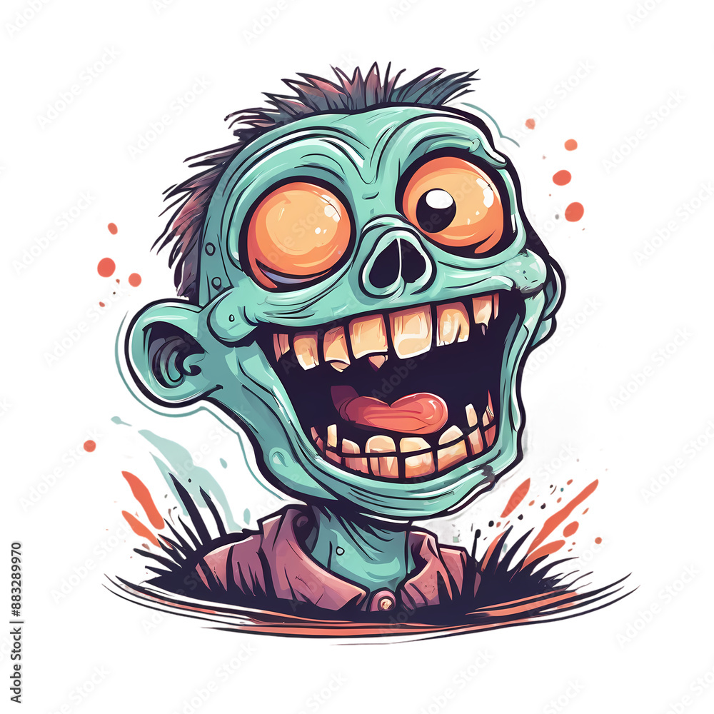 Cartoon illustration of a grinning zombie with bulging eyes, emerging from the ground. Perfect for Halloween and horror-themed designs. Isolated on PNGs transparent background. Cartoon illustration of a grinning zombie with bulging eyes, emerging from the ground. Perfect for Halloween and horror-themed designs. Isolated on PNGs transparent background.
