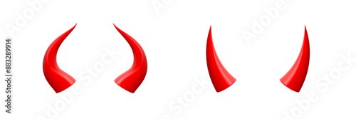 Devil horns 3d halloween costume icon. Red demon or satan carnival element. Symbol of evil. Sexy design element isolated on white background.