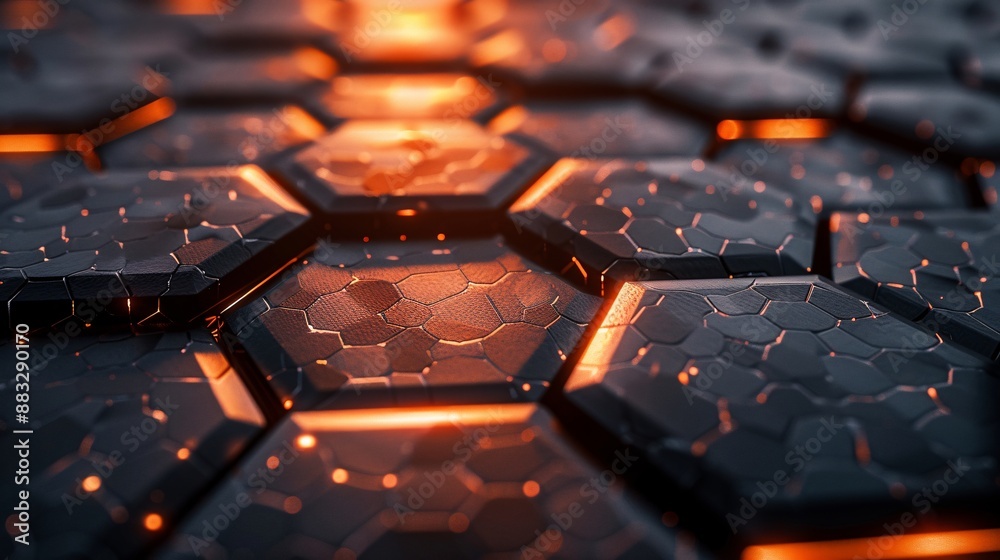 hexagon background with orange light hexagon background with orange light