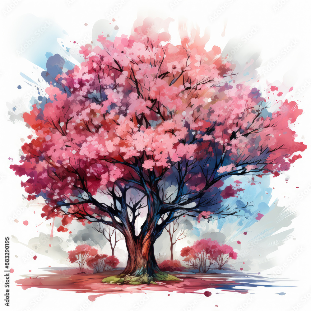 Fototapeta premium Watercolor Abstract Blossom Tree Illustration, Generative Ai
