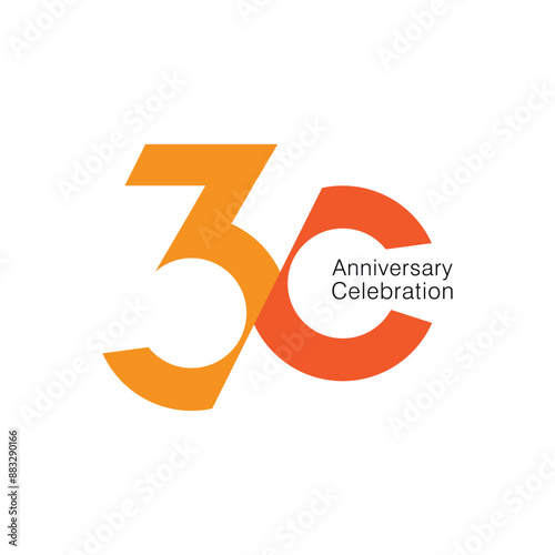 30th, 30 Years Anniversary Logo, Vector Template Design element for birthday, invitation, wedding, jubilee and greeting card illustration.