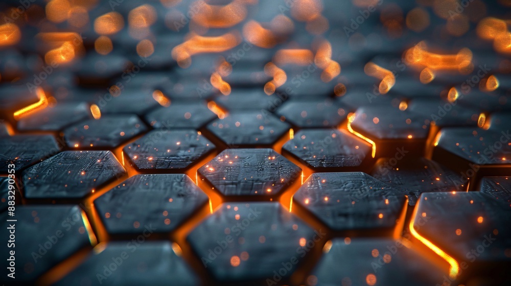 hexagon background with orange light hexagon background with orange light