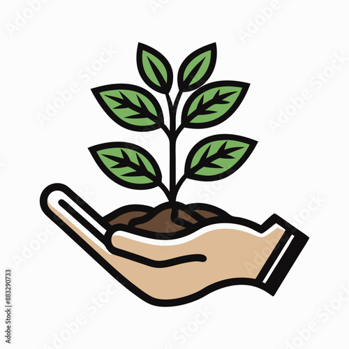 vector icon isolated on a white background depicting a hand delicately holding a seedling planted in soil (17)