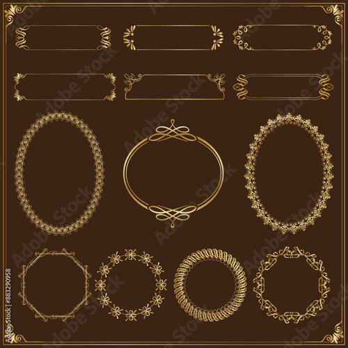 Set of golden circle frames for your design. Vector illustration