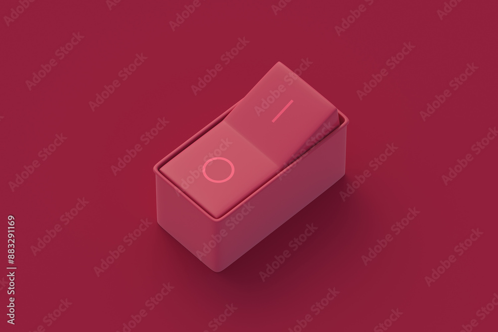 Rocker switch of magenta on red background. 3d render Rocker switch of magenta on red background. 3d render