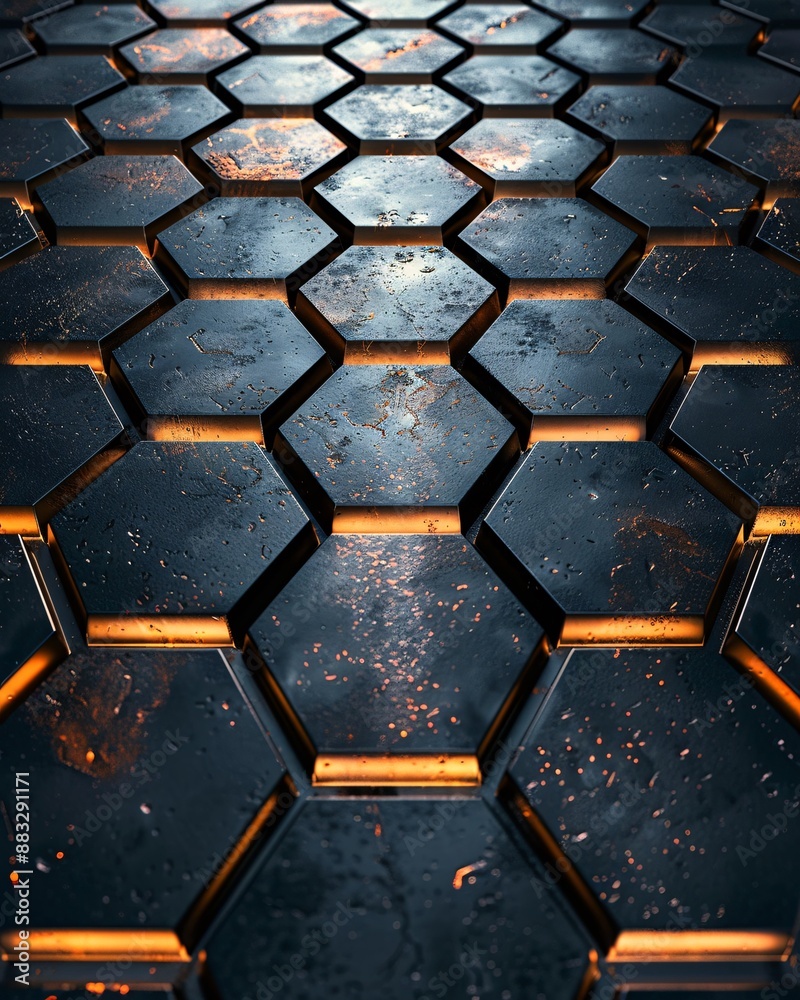 hexagon background with orange light hexagon background with orange light