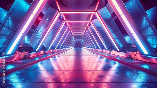 Futuristic Tunnel With Neon Lights