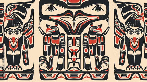 The image is a colorful and intricate design of birds and animals