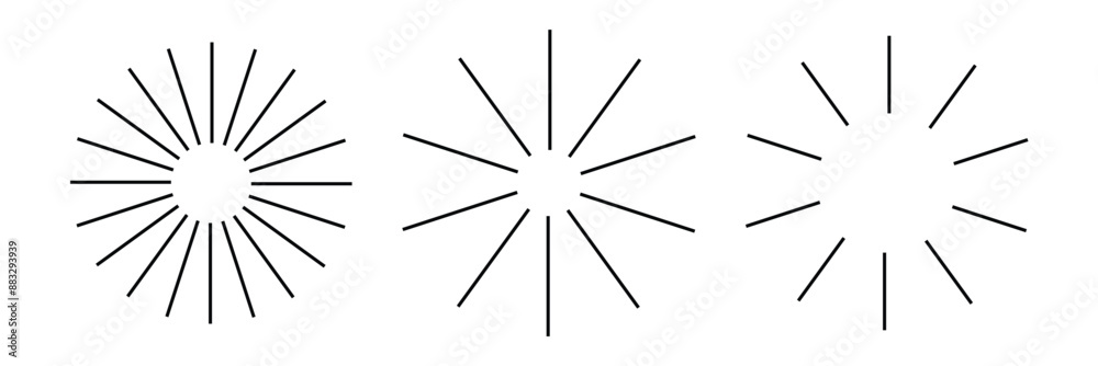sets Radial circle lines: circular radiating geometric shapes resembling sun rays. Abstract design element. Vector illustration on a white background. Eps 10. sets Radial circle lines: circular radiating geometric shapes resembling sun rays. Abstract design element. Vector illustration on a white background. Eps 10.
