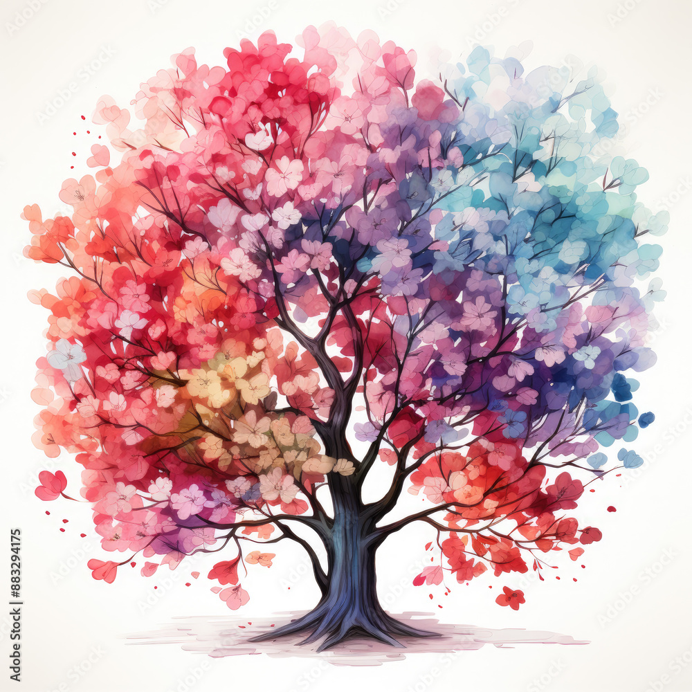 Fototapeta premium Watercolor Abstract Blossom Tree Illustration, Generative Ai