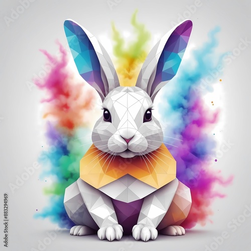 Abstract illustration of a rabbit in 8k, high quality, isolated on a white background, Birthday card design, T-shirt design, Copy space
