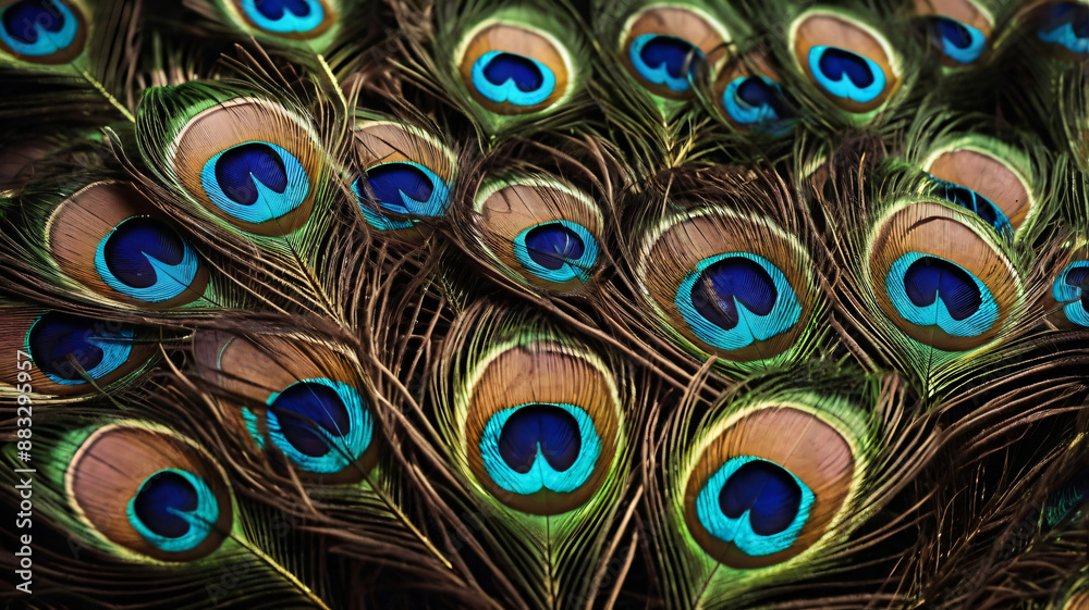 Obraz premium Colorful peacock feathers, glowing peacock feathers. Macro
