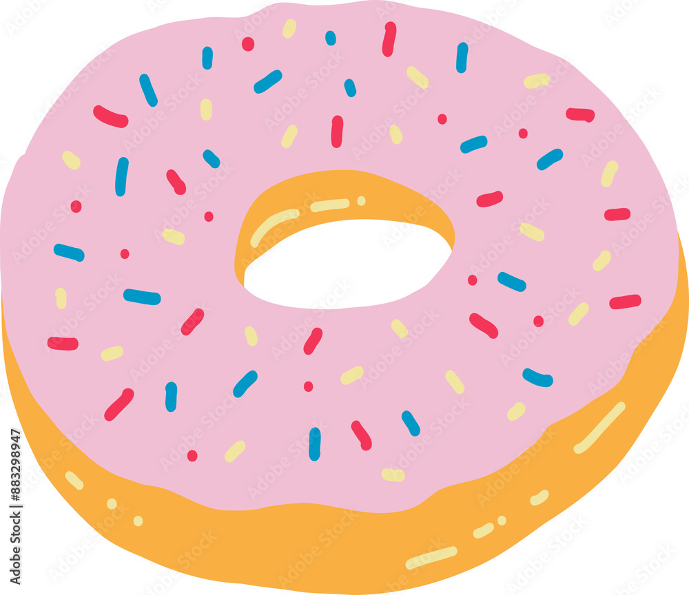Freehand drawing of colorful doughnut.