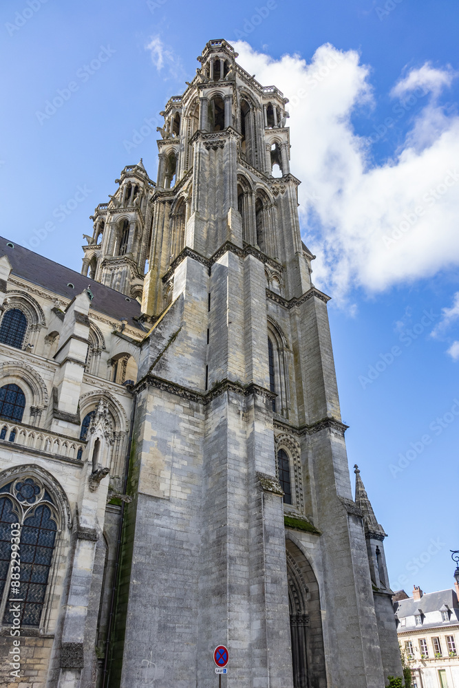 Laon Cathedral (Notre-Dame de Laon), Catholic Cathedral, one of most important examples of Gothic architecture (from XII and XIII centuries). Laon, Aisne, France. Laon Cathedral (Notre-Dame de Laon), Catholic Cathedral, one of most important examples of Gothic architecture (from XII and XIII centuries). Laon, Aisne, France.