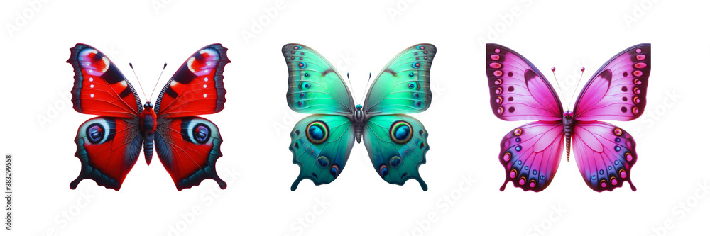 Set of Colorful butterfly, isolated over on transparent white background Set of Colorful butterfly, isolated over on transparent white background