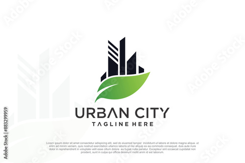 Urban city logo design with green city unique concept Premium Vector