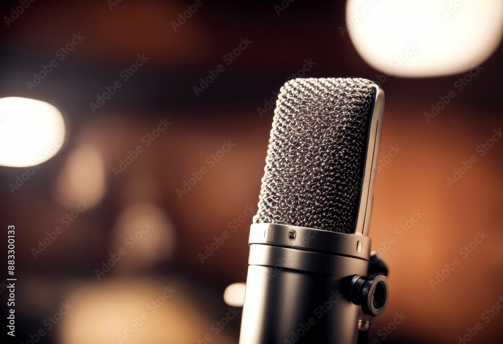 Obraz premium microphone recording studio professional sound audio music background black broadcasting closeup media