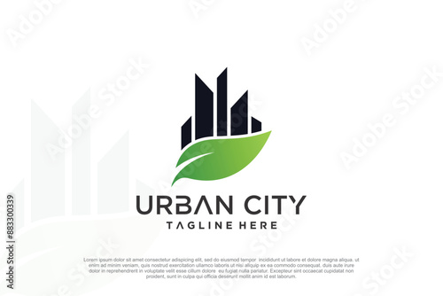 Urban city logo design with green city unique concept Premium Vector