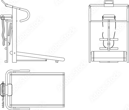 Vector silhouette illustration sketch of detailed design of a treadmill for running jogging sports