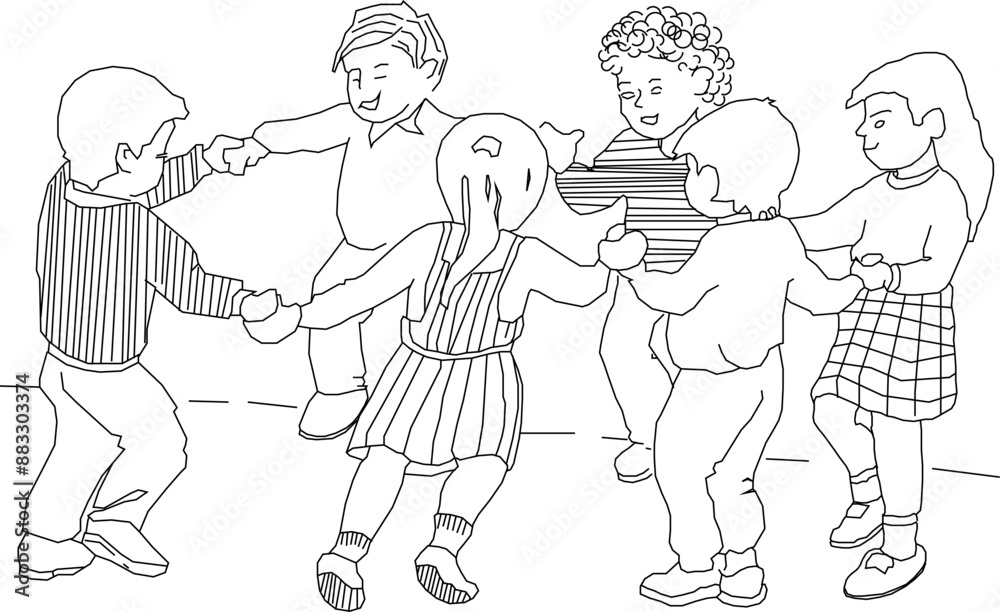 Fototapeta premium Vector silhouette illustration sketch, detailed design of small children playing together