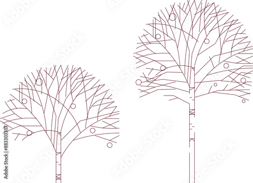 Vector silhouette illustration sketch, detailed artistic unique tree plant design with leaves and twigs for completeness of the image