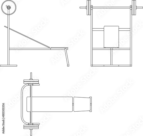 Vector silhouette illustration sketch, detailed design of a fitness machine, weight lifting equipment for body building