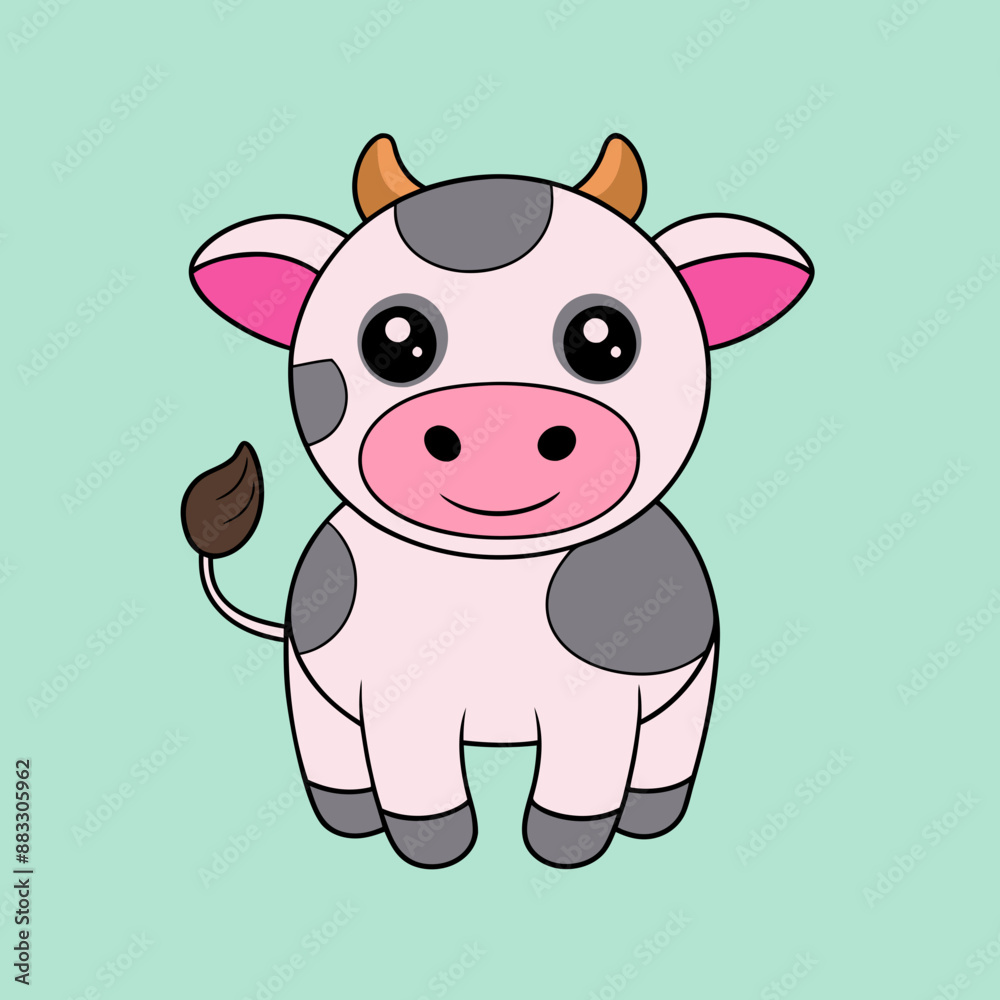 Fototapeta premium Cow Cartoon Vector Art Illustration