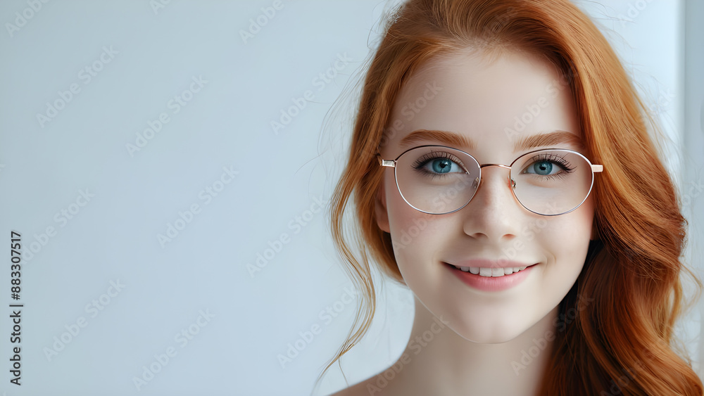 Portrait of a beautiful red-haired girl with freckles and glasses Portrait of a beautiful red-haired girl with freckles and glasses
