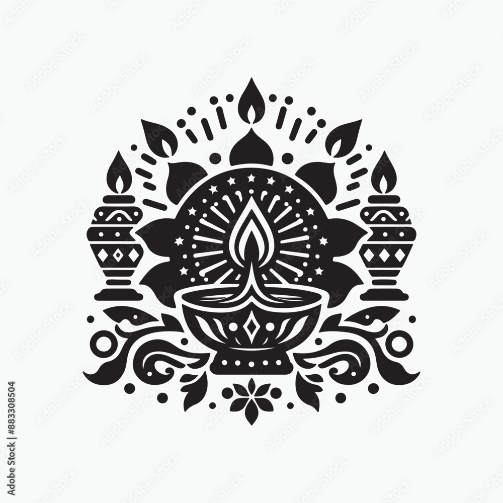 Naklejka premium diwali icon silhouette vector style