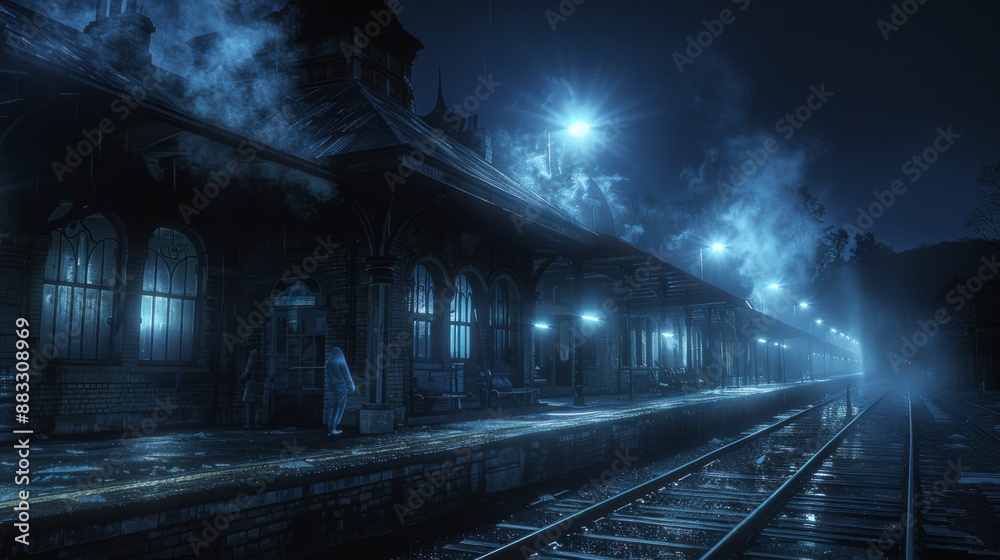 Abandoned Train Station at Night. Abandoned Train Station at Night.