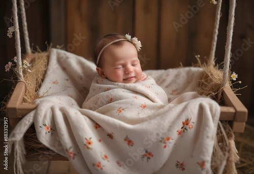 Smiling baby in a blanket photo