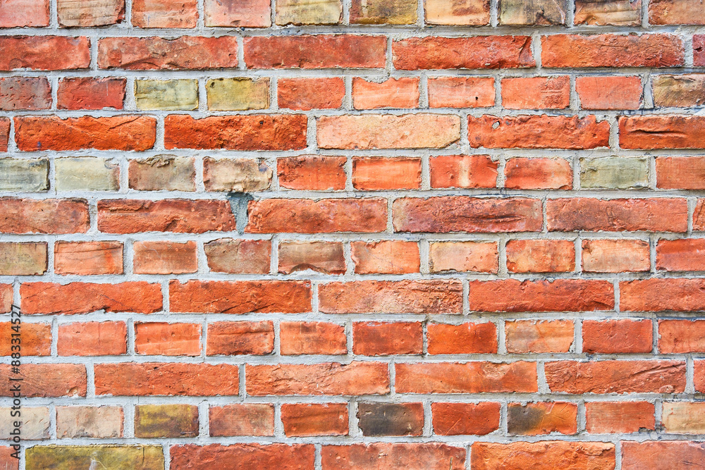 Obraz premium A brick wall as a background. Brown and red bricks. Antique wall finish. Picture for background, wallpapers, postcards.