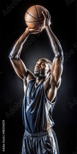 A bucksetball player shoots directly into the basket.