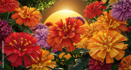 Colorful Lantanas flower with sun, Vibrant and colorful Lantana flower, Generative AI photo