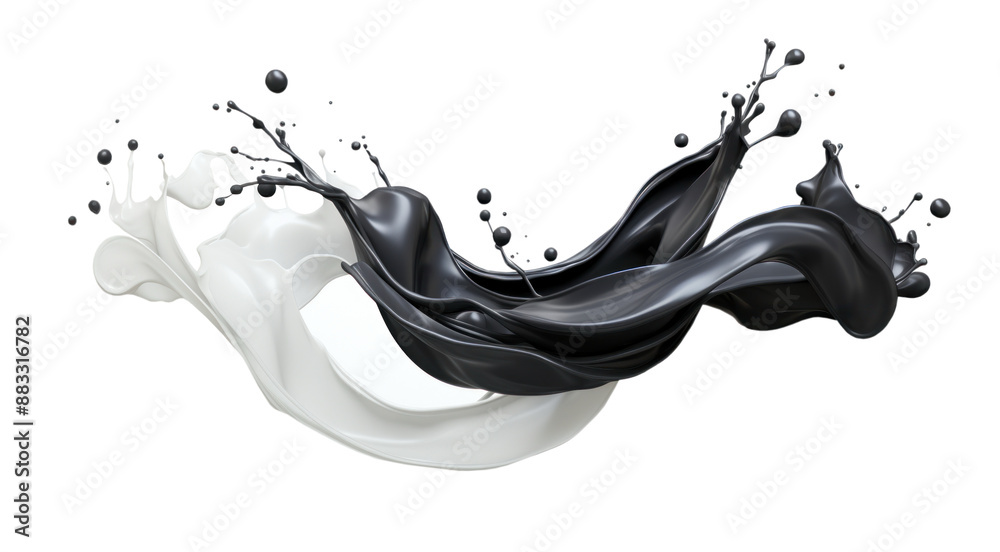 two splashes of splashed paint, black and white, isolated on a transparent background
