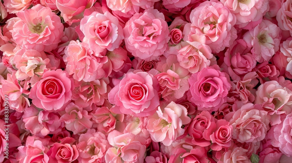 Pink roses overhead view full bloom filled white background. Pink roses overhead view full bloom filled white background.