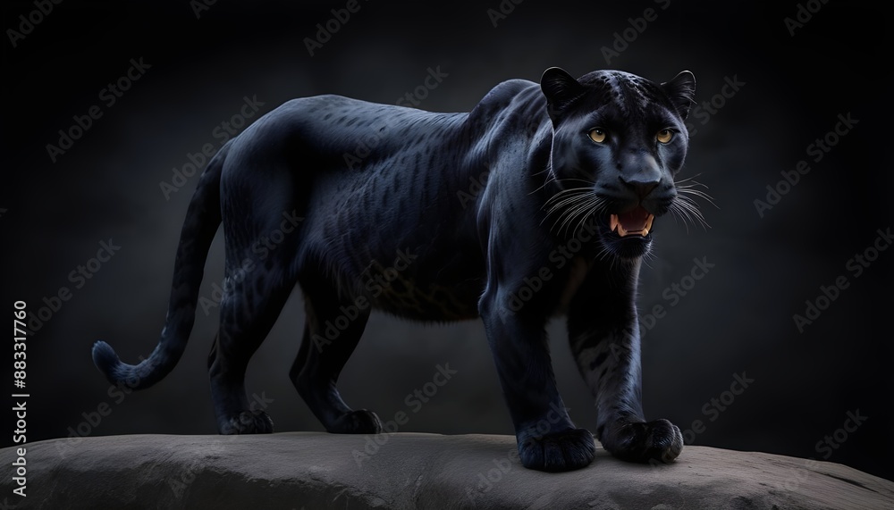 Obraz premium Black wild leopard panther with dark background