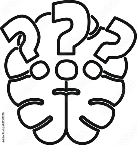 Line drawing of a brain with question marks, representing confusion and the search for answers