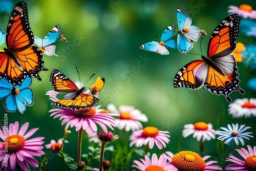 Butterflies on flowers in the garden.