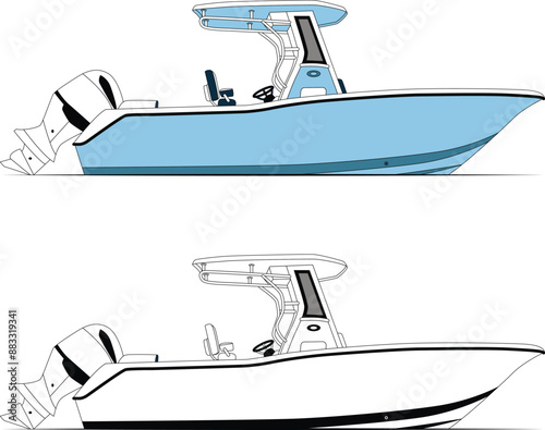 Fishing boat vector art, line art and white colour printable design