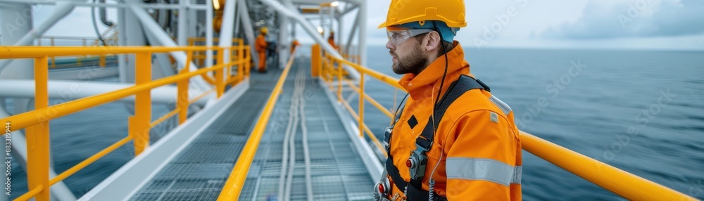 Oil rig workers on offshore platform Oil rig workers on offshore platform
