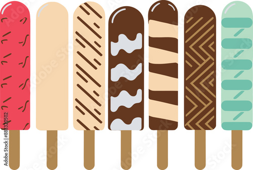 A collection of ice cream sticks with different colors and flavors