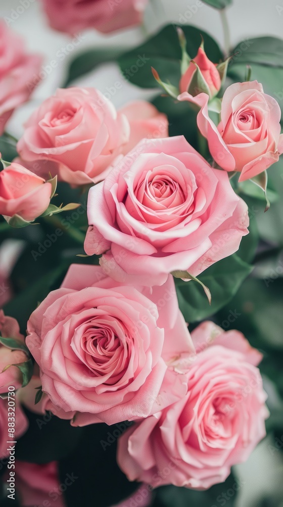 Pink roses overhead view full bloom filled white background. Pink roses overhead view full bloom filled white background.