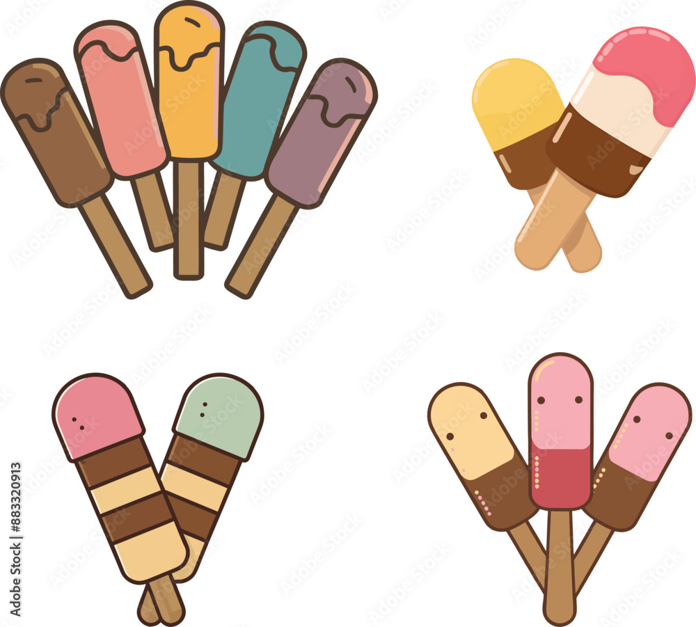 A collection of ice cream sticks with different colors and flavors A collection of ice cream sticks with different colors and flavors