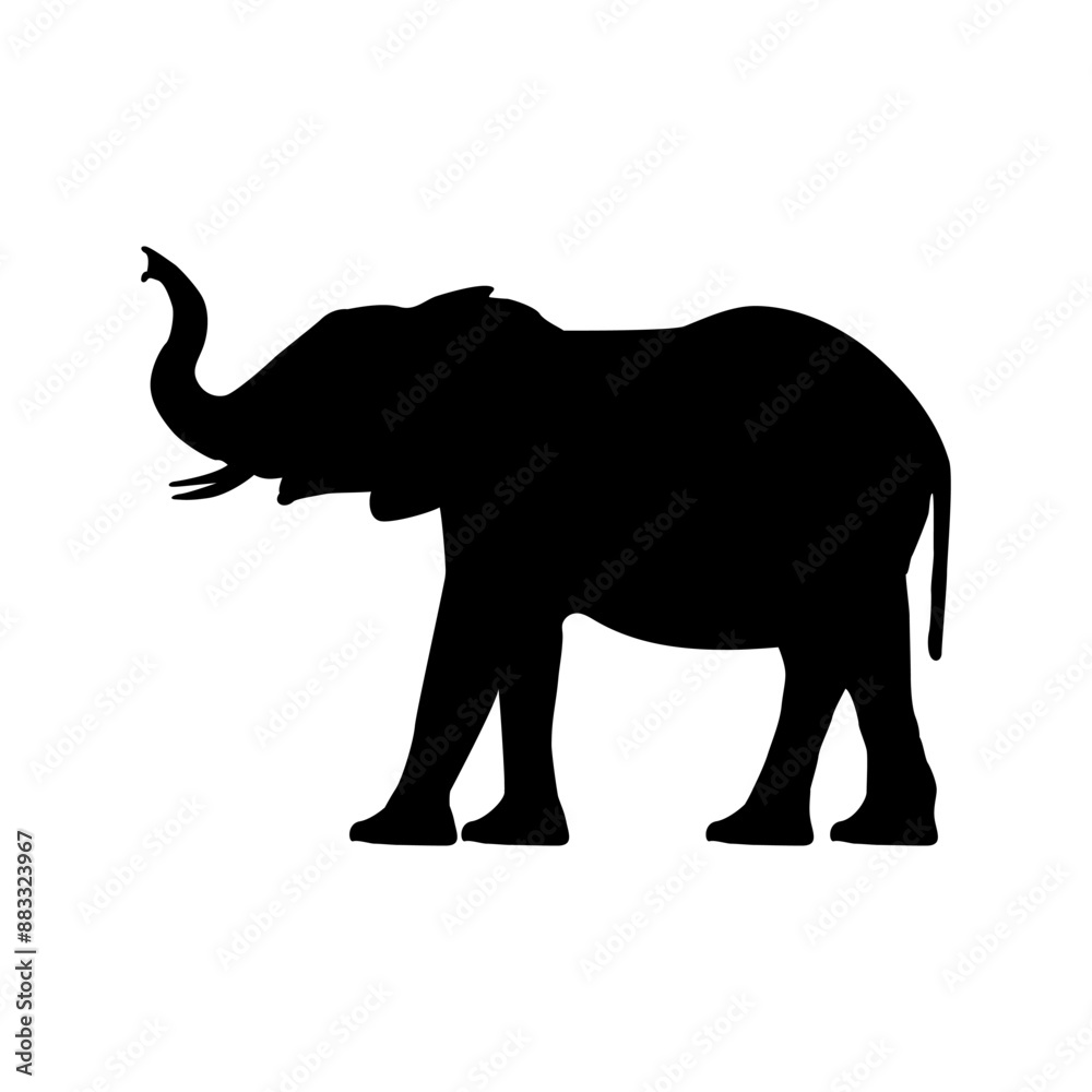 Elephant silhouette with the trunk up flat vector design on white background Elephant silhouette with the trunk up flat vector design on white background