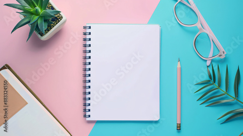 Blank notebook, clean background, mockup for the concept