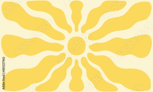 Trendy colorful graphic print with a retro horizontal background featuring bright sunburst in 60s and 70s style. Vector illustration