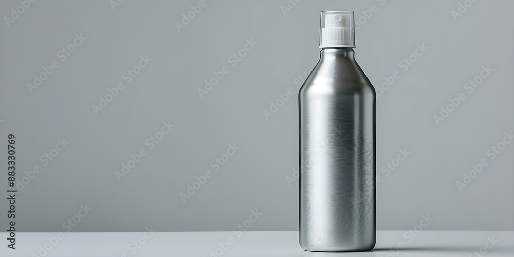 Studio shot of aluminum deodorant spray bottle for alternative packaging advertisement. Concept Product Photography, Aluminum Packaging, Advertising Campaign, Studio Lighting, Creative Composition Studio shot of aluminum deodorant spray bottle for alternative packaging advertisement. Concept Product Photography, Aluminum Packaging, Advertising Campaign, Studio Lighting, Creative Composition